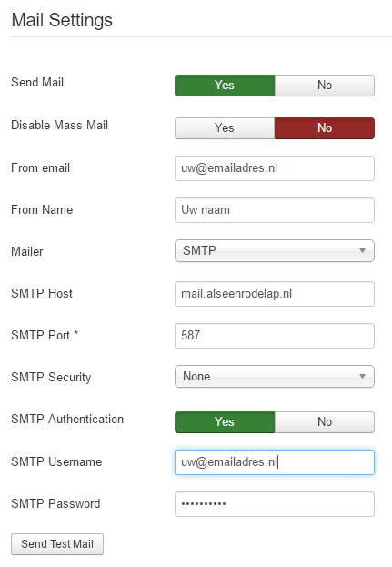 Joomla SMTP email