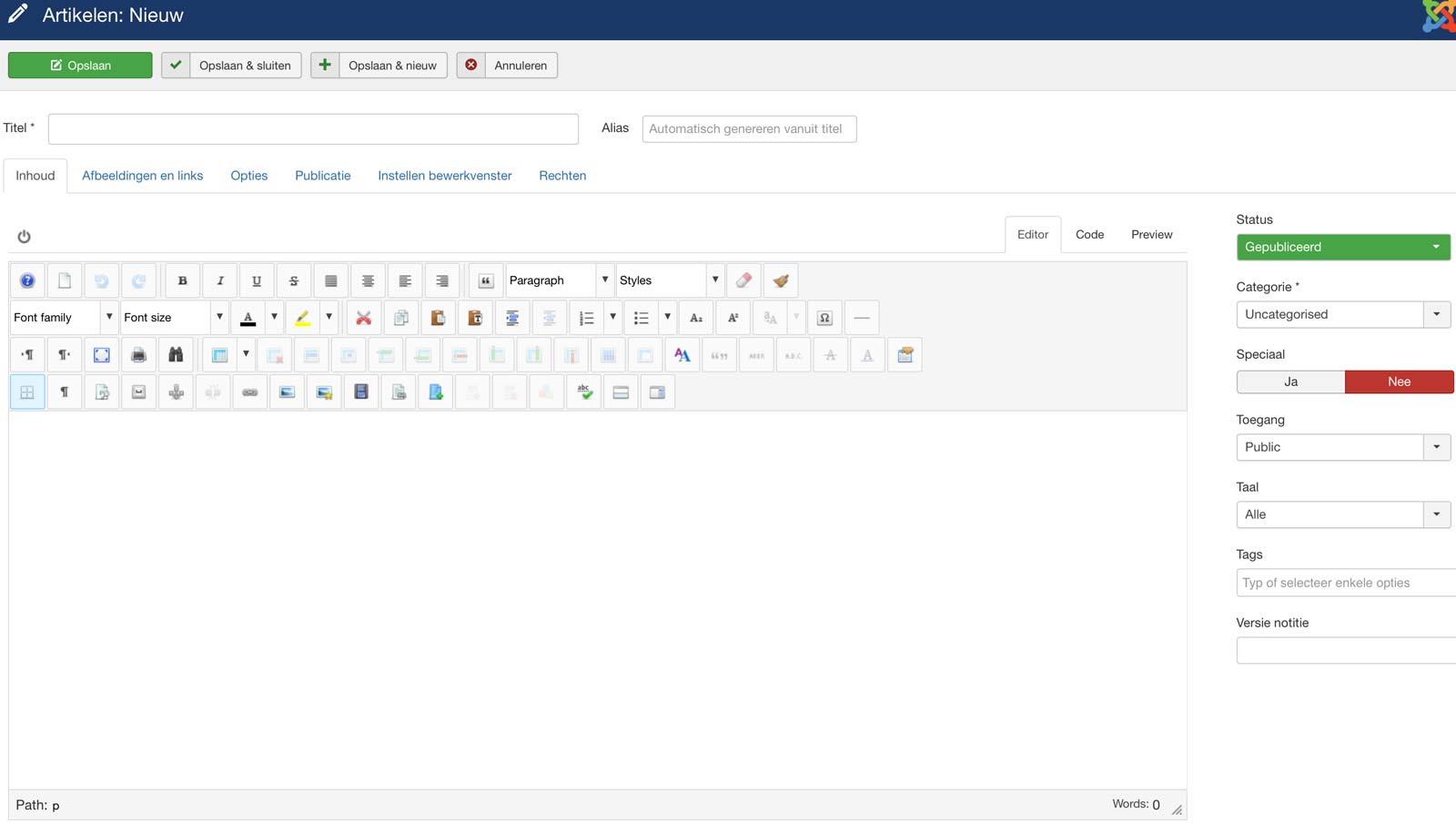 Joomla editor