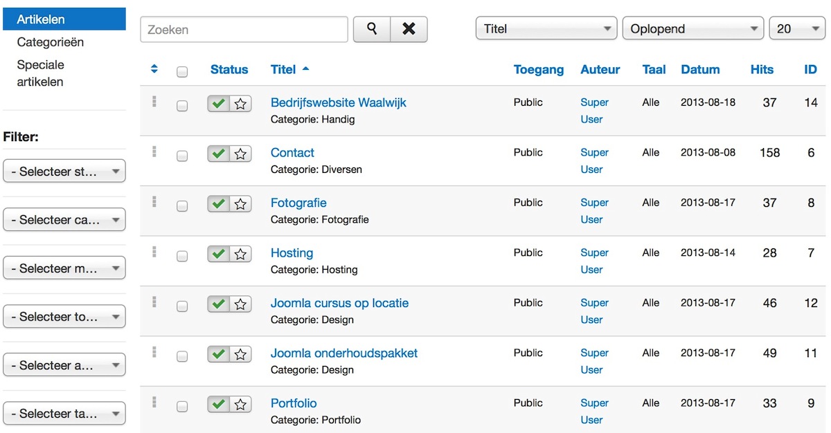 joomla artikelbeheer