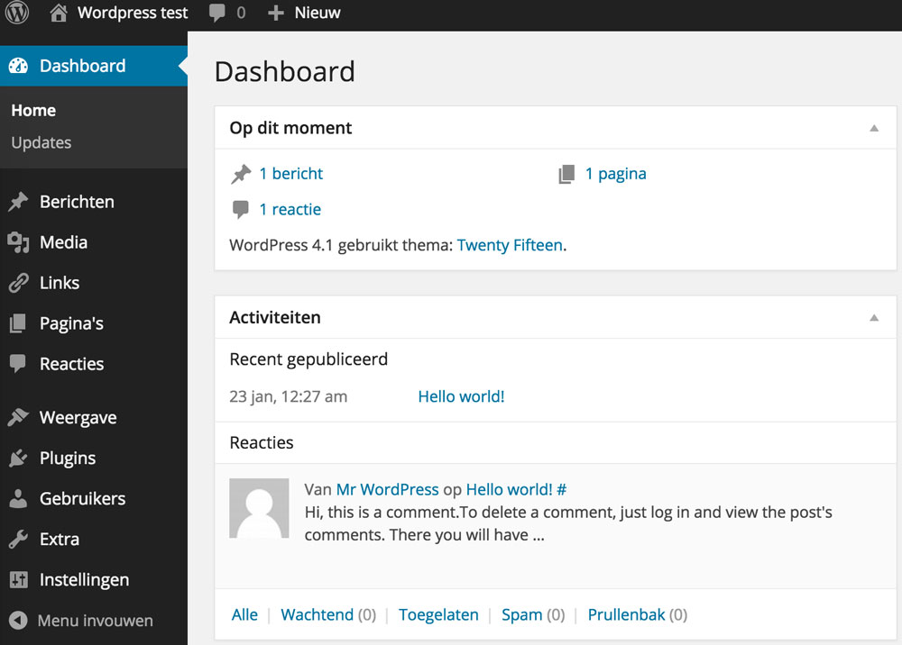 Wordpress dashboard