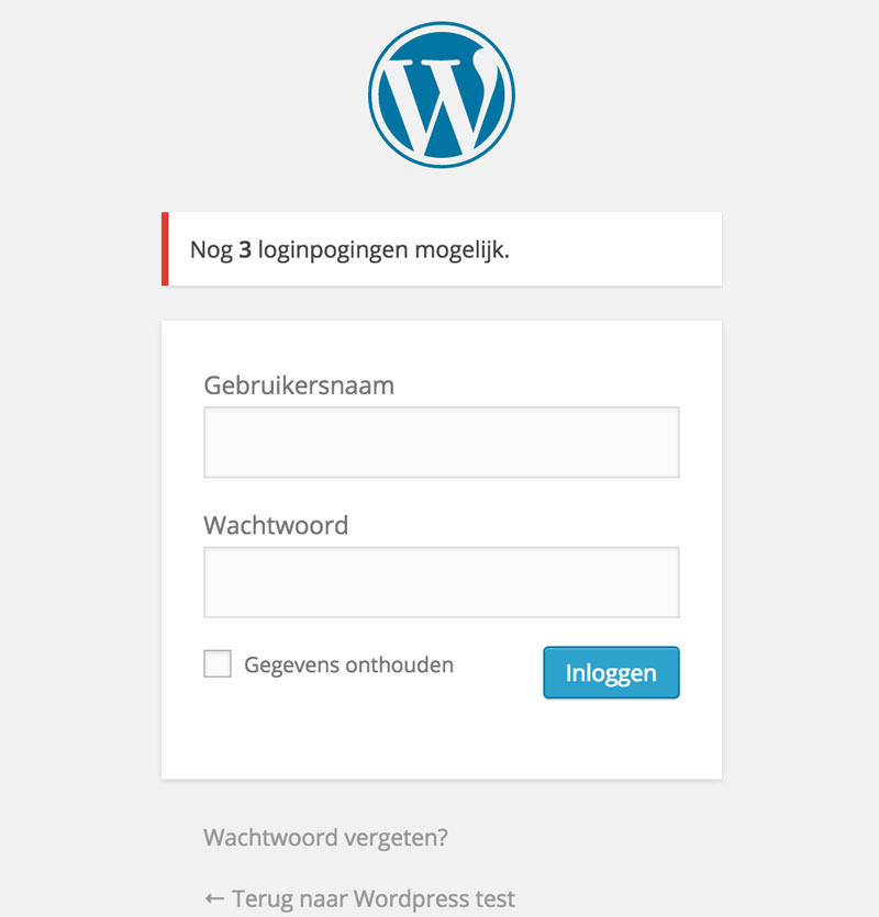 Wordpress login scherm